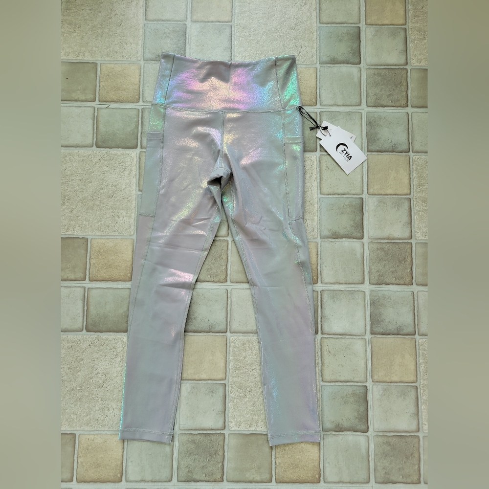 New Zyia Active Gray Metallic Plus Pocket Light N' Tight 7/8 24" RC Size 4
